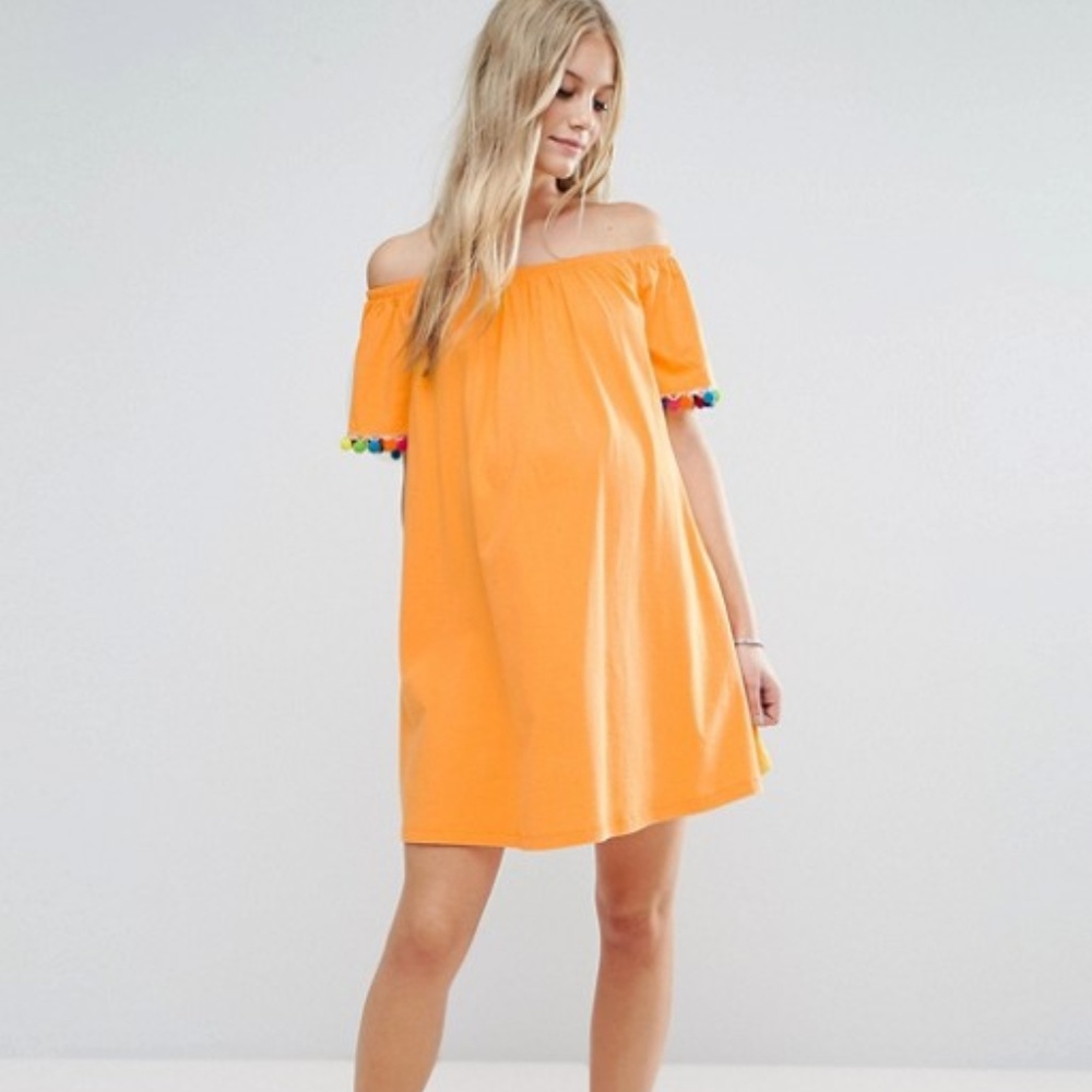 ASOS Maternity Off Shoulder Pom Pom Sundress